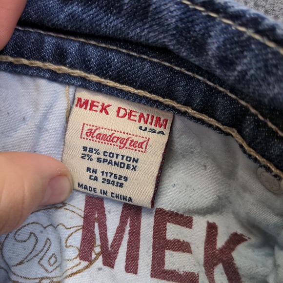 MEK Denim Men's Jeans Blue 27x34 Oaxaca Easy Dark Wash Denim Distressed Pockets - Picture 13 of 15